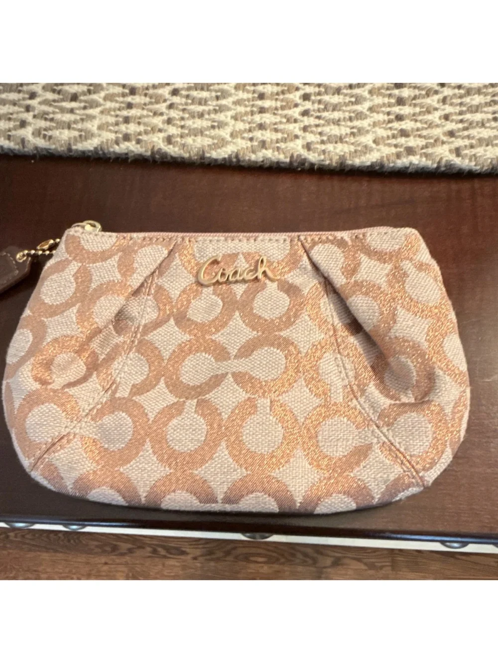 Coach Beige and Tan Signature Wristlet